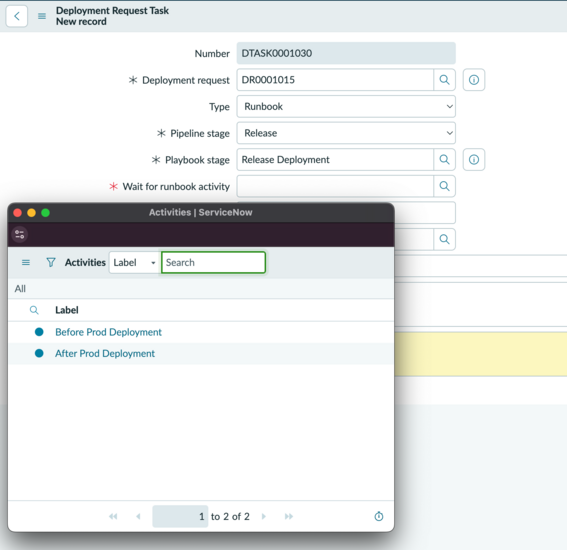 For the selected playbook stage, a dialog appears that shows the options for when the runbook task can occur.