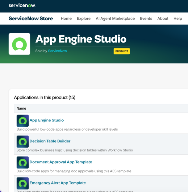 App Engine Studio store listing, including some of the specific applications included in the App Engine Studio product.