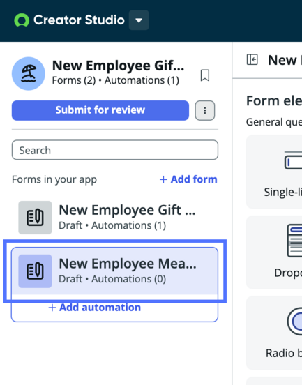 Select the appropriate form from the navigation panel