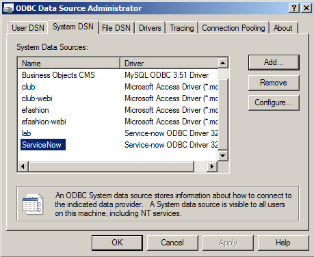 ODBC DSN.
