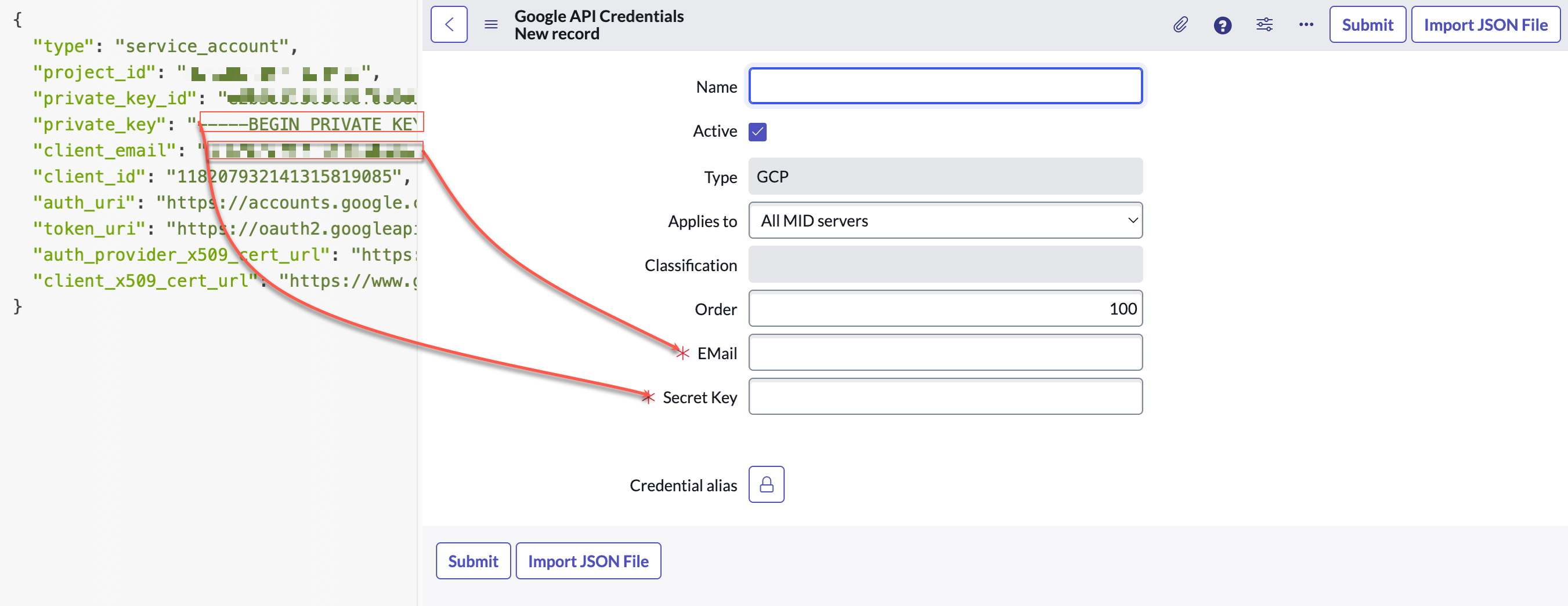 인스턴스의 Google Cloud Platform 자격 증명 지정