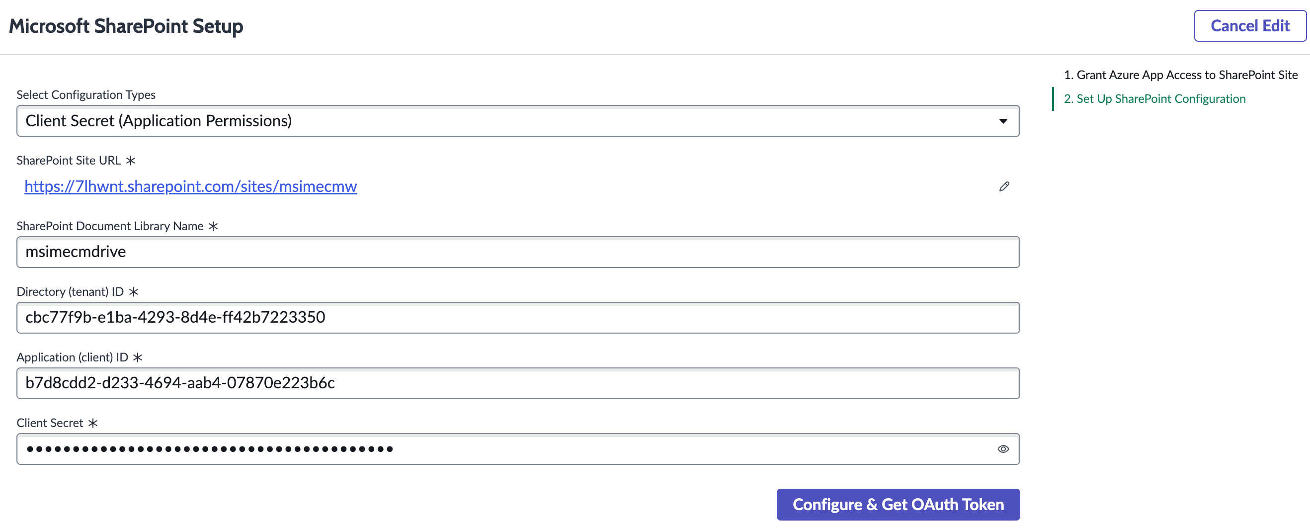 SharePoint setup for client secret