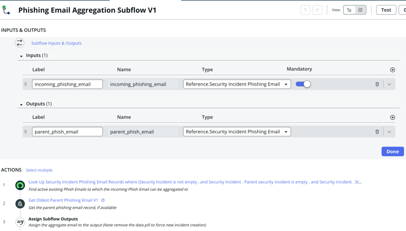 Transform flow: Phishing Email Aggregation subflow