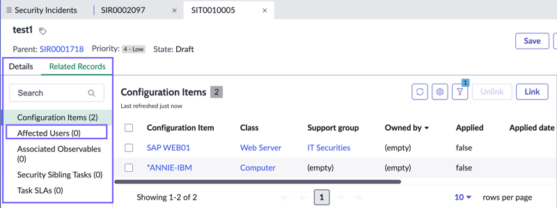 configured related list