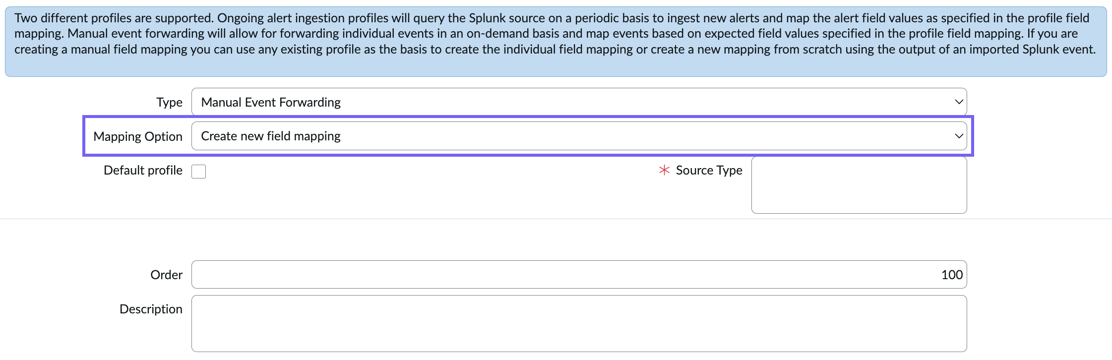 Mapping Option field highlighted.