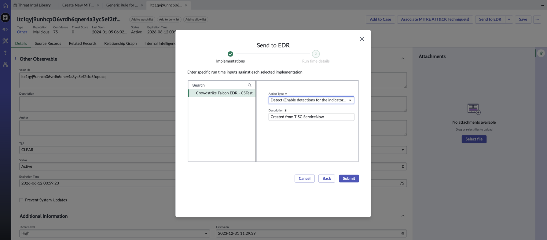 Send observable to CrowdStrike - Runtime details