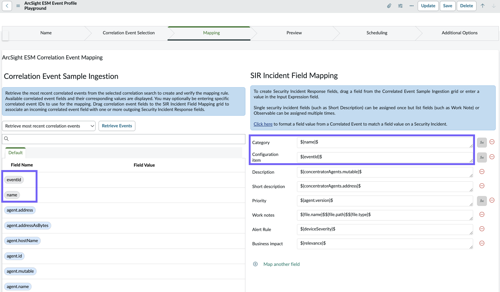 ArcSight ESM: Create Profile: Drag