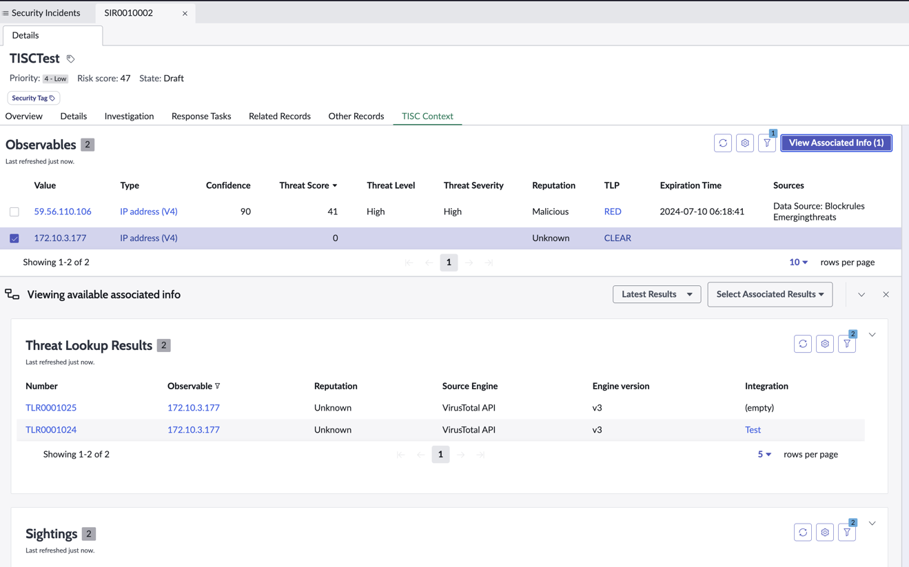 View observables associated info.