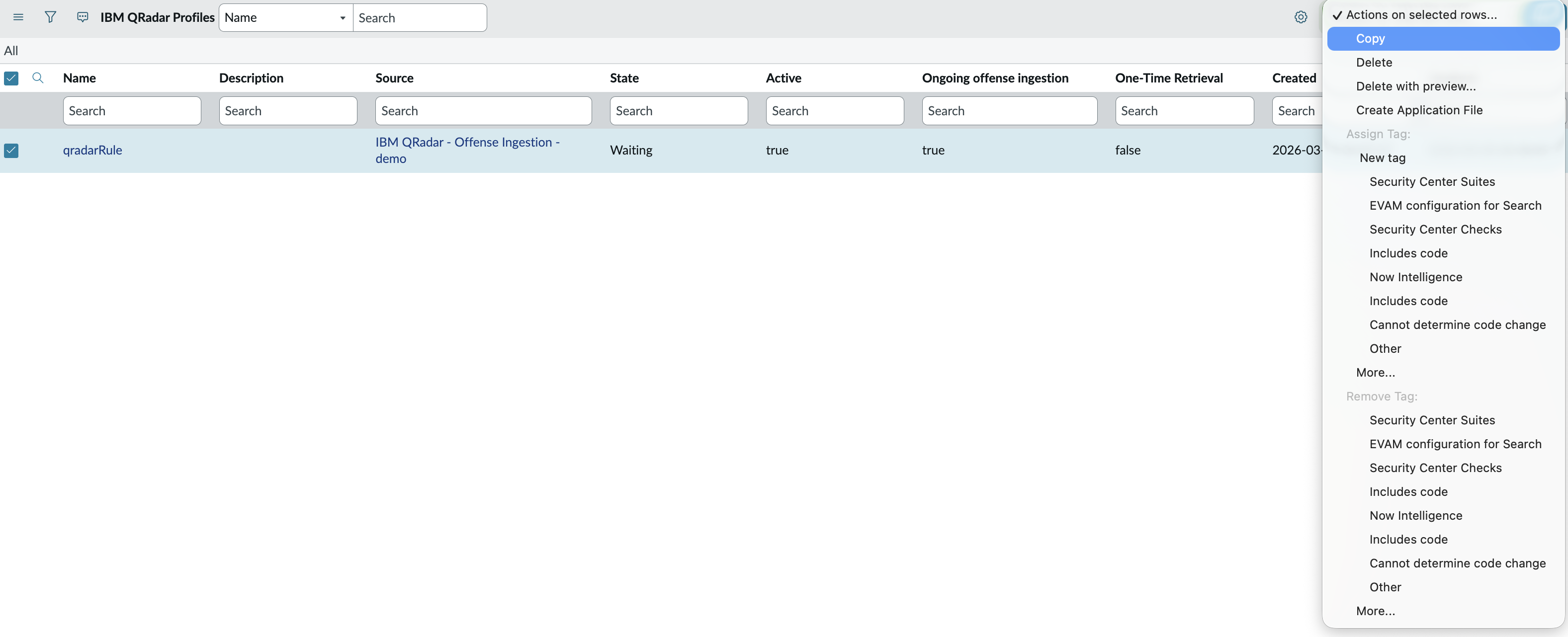 IBM QRadar: copy profile