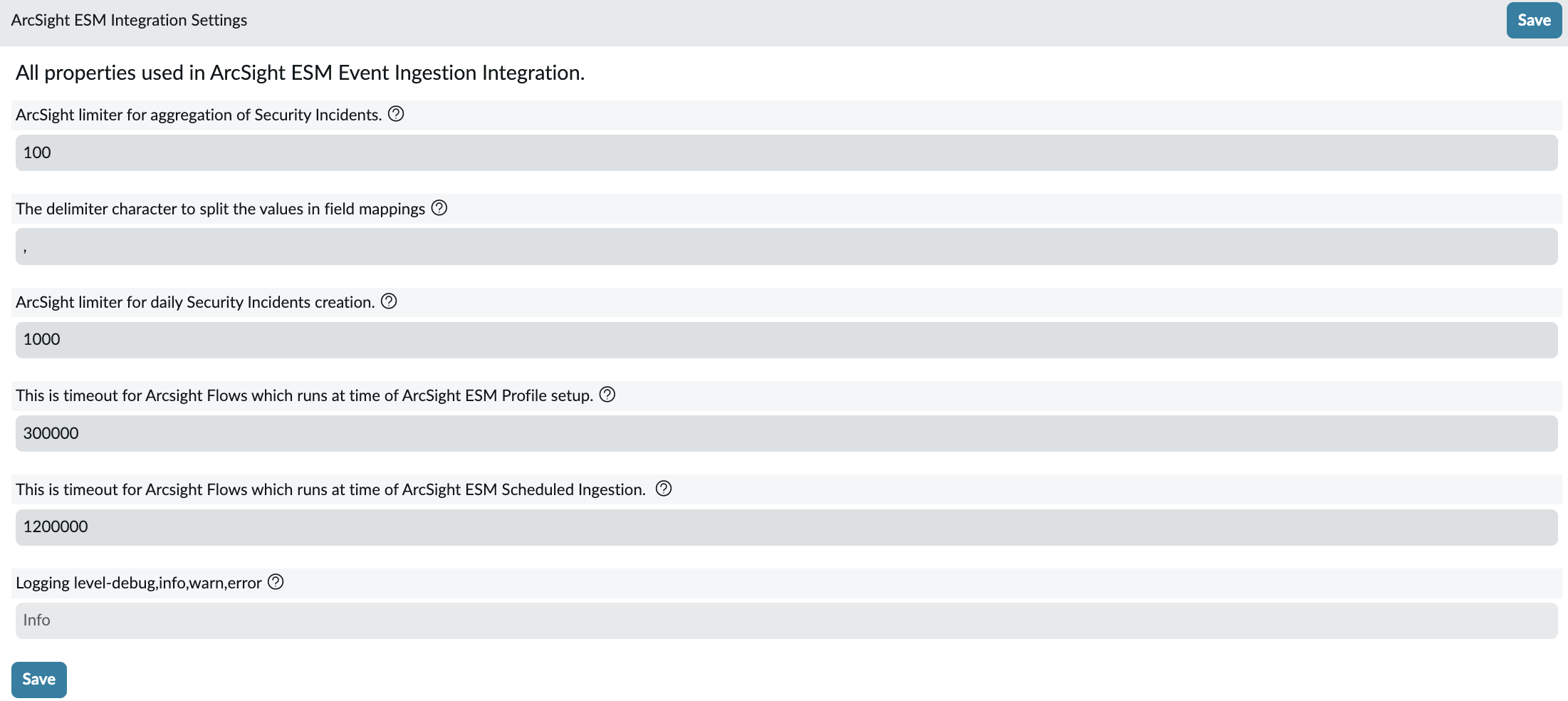 ArcSight ESM: Integration Settings