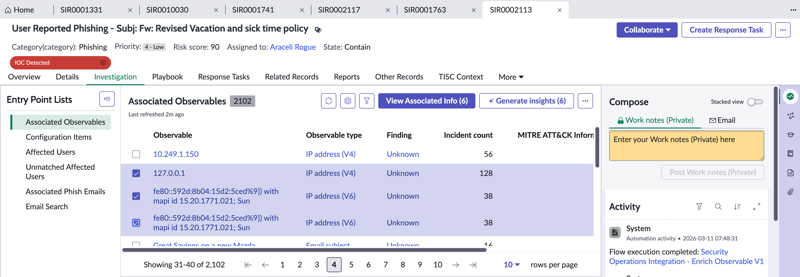 Investigation tab of the workspace