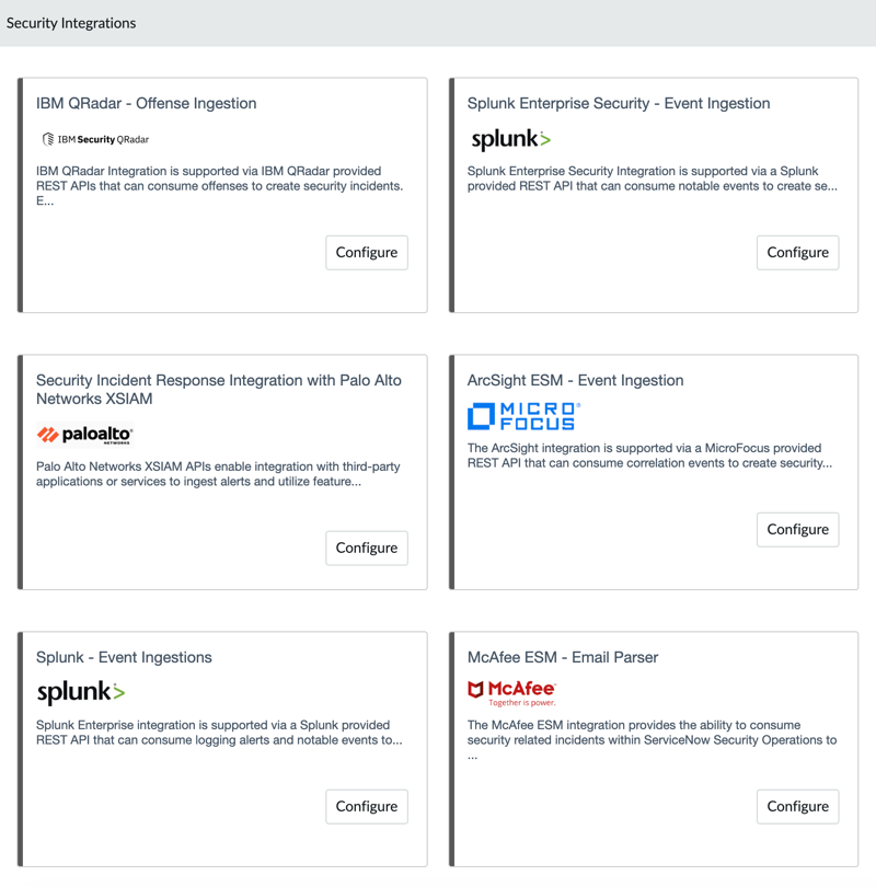 Configuration tiles for integrations