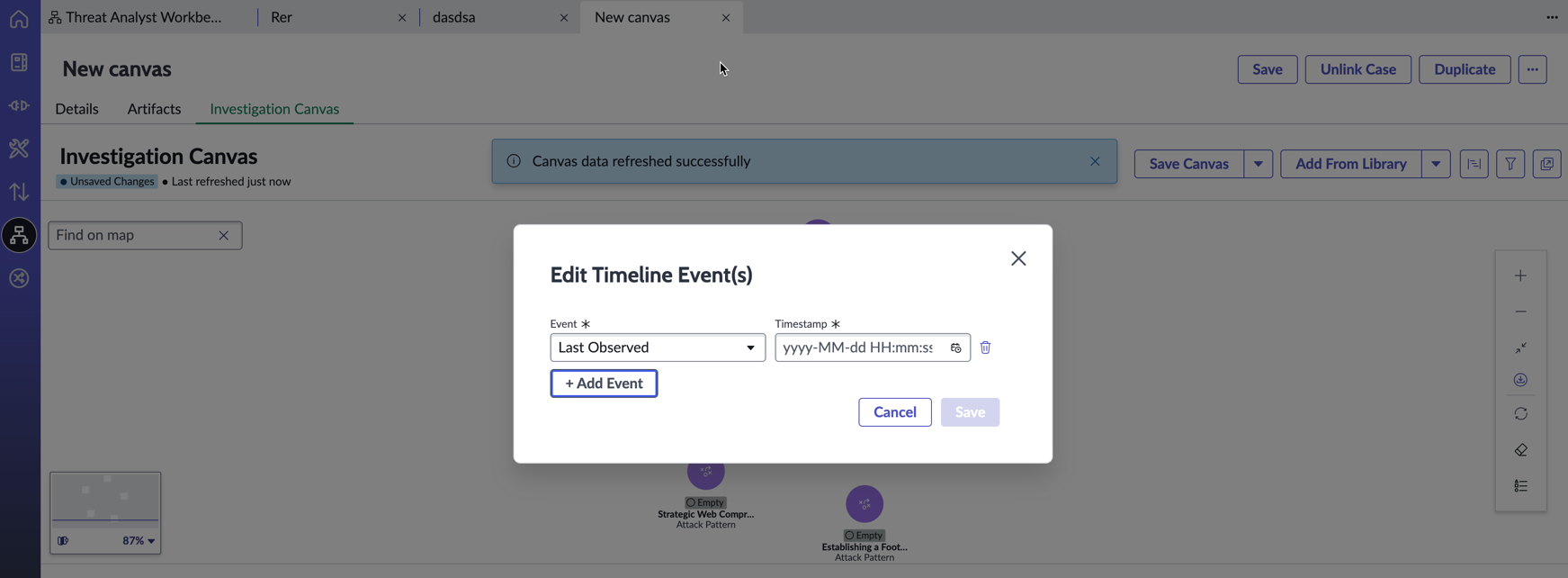 Add events to the timeline
