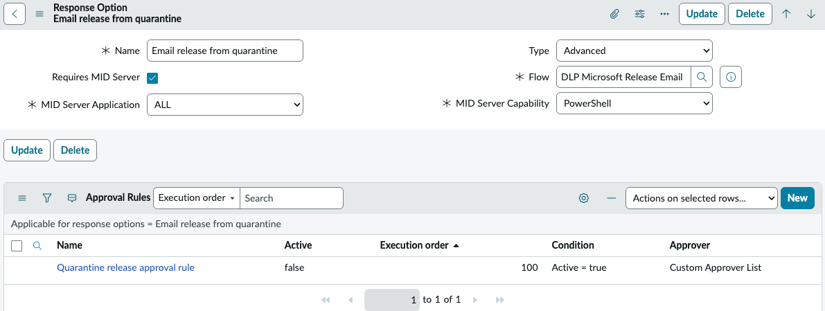 Default MSFT Response Option - Request email release from quarantine