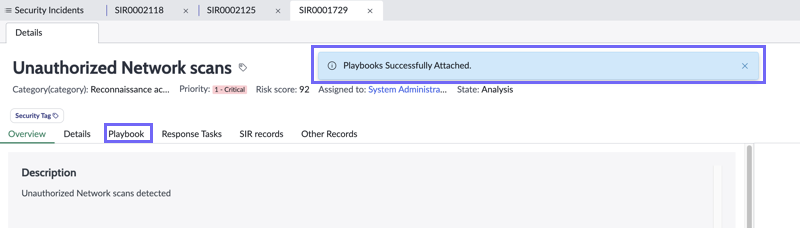 Playbook confirmation message