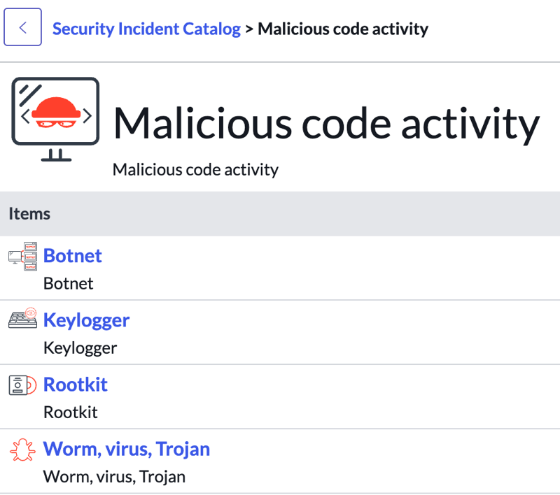 Catalog subcategories