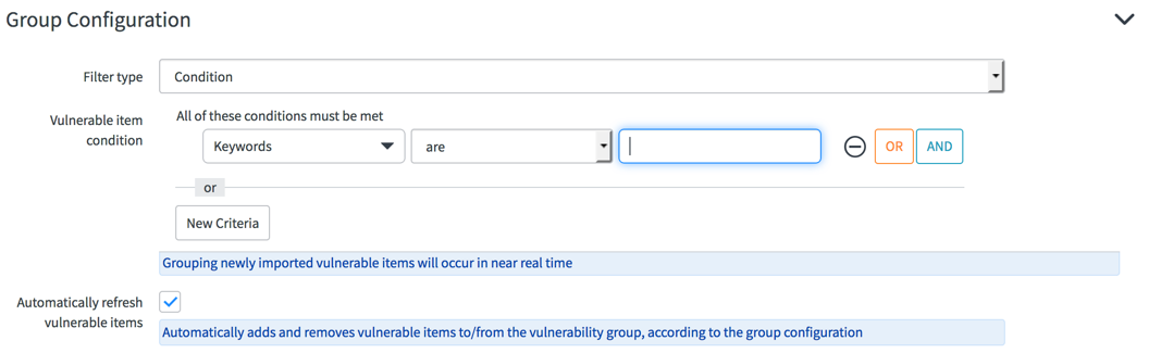 Condition filter group configuration