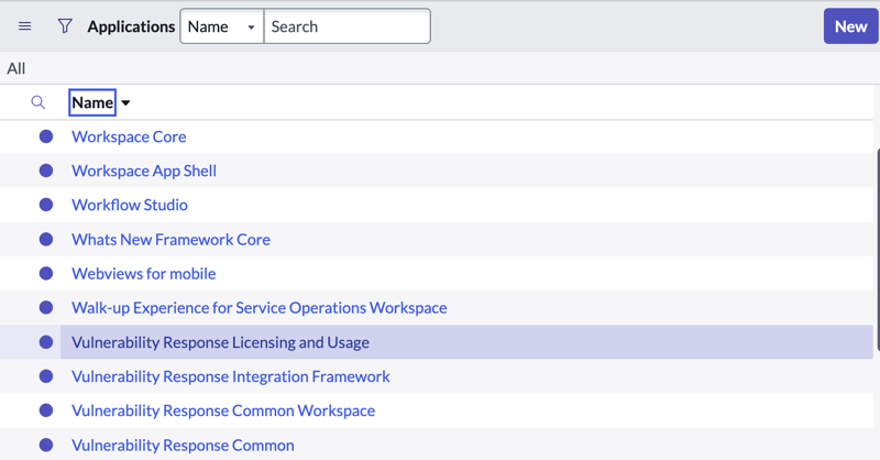 Applications screen