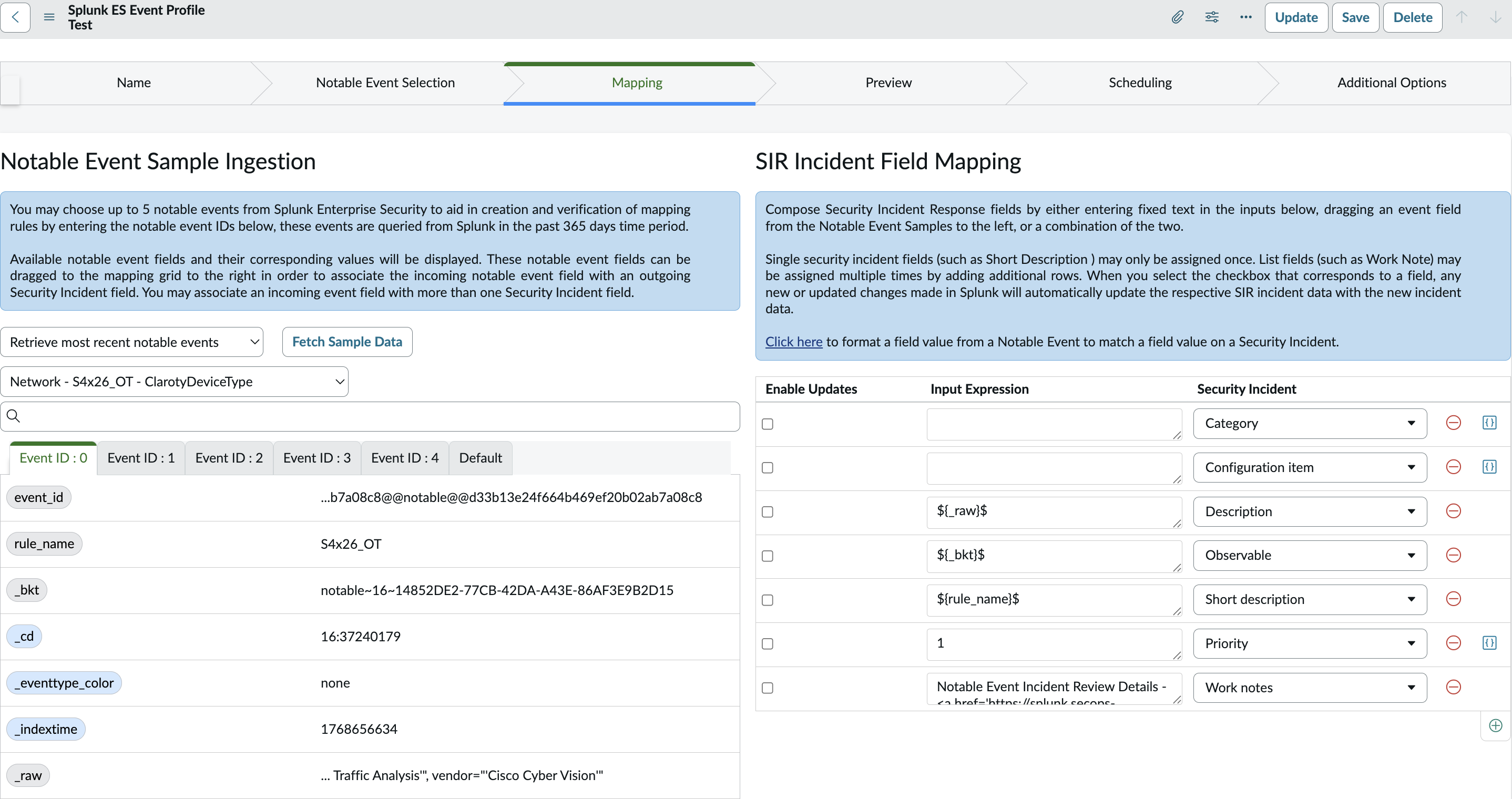 Short description field and value on security incident highlighted