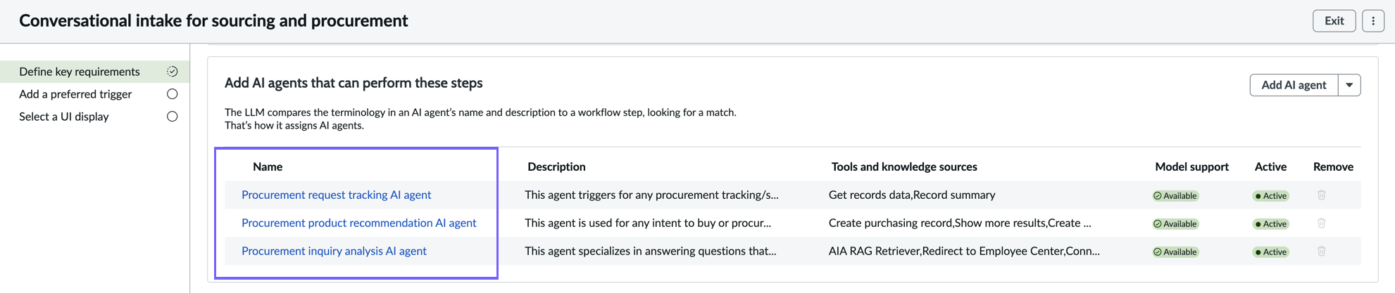 AI agents that you can select to enable.
