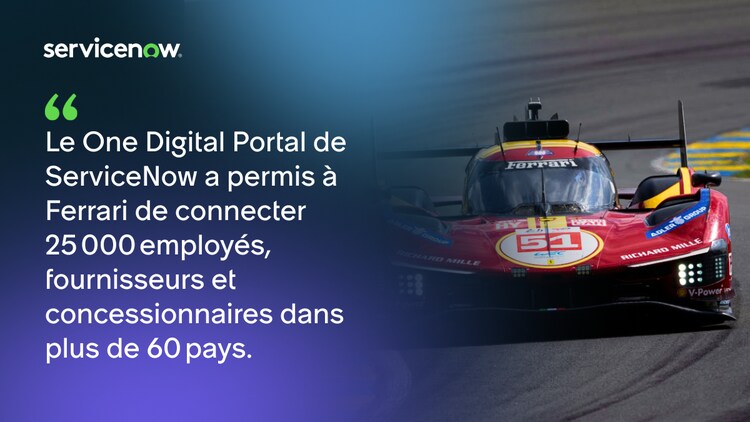 Le One Digital Portal de ServiceNow a permis à Ferrari de connecter 25 000 employés, fournisseurs et concessionnaires dans plus de 60 pays.