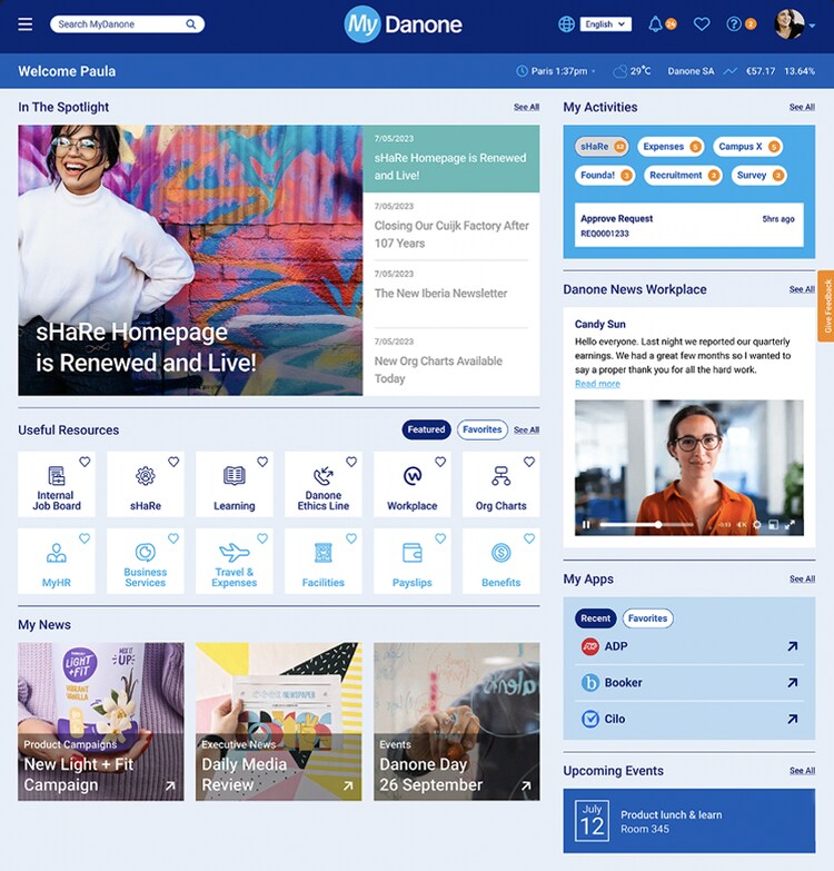 Een screenshot van MyDanone, het werknemersportaal van Danone.