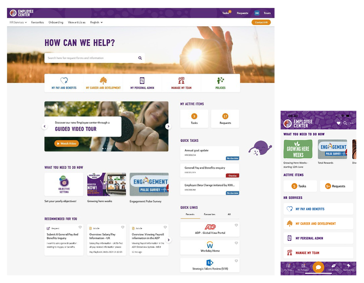 Mondelez werknemersportaal in desktop en mobiele weergave