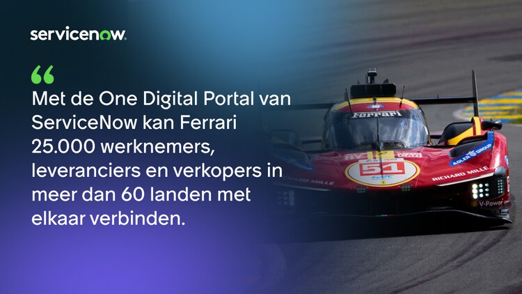 Met de One Digital Portal van ServiceNow kan Ferrari 25.000 werknemers, leveranciers en verkopers in meer dan 60 landen met elkaar verbinden.