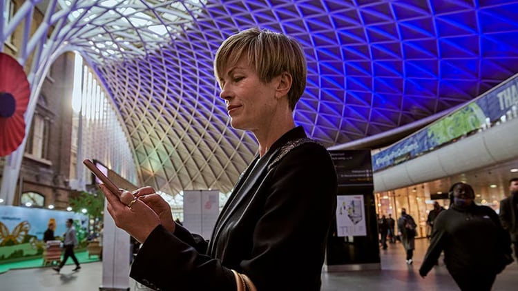 Woman at conference communicating