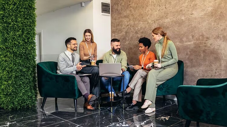 Employee growth and development: group of employees working together