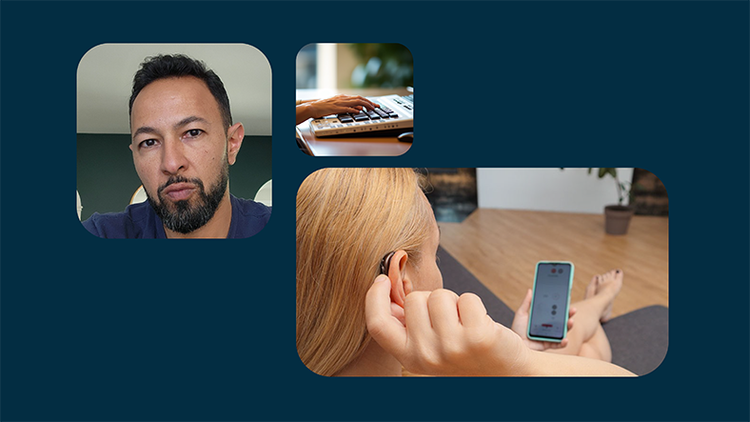 Amro A., driver of Now Platform accessibility, and an image of an accessible keyword and a woman using a hearing aid with a phone
