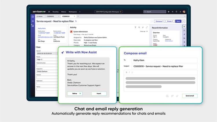 Chat and email reply generation: Automatically generate reply recommendations for chats and emails