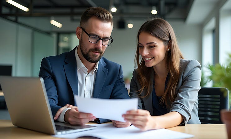 Two professionals reviewing a document
