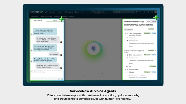 ServiceNow AI Voice Agents offer hands-free support that retrieves information, updates records, and troubleshoots complex issues with humanlike fluency.