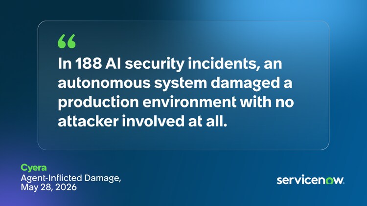In 188 Al security incidents, an autonomous system damaged a production environment with no attacker involved at all. Cyera Agent-Inflicted Damage, May 28, 2026