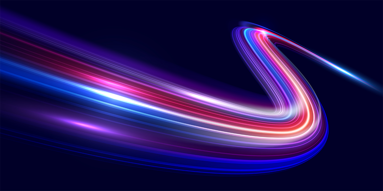 Abstract high-speed movement indicated by motion light trails on a dark blue background