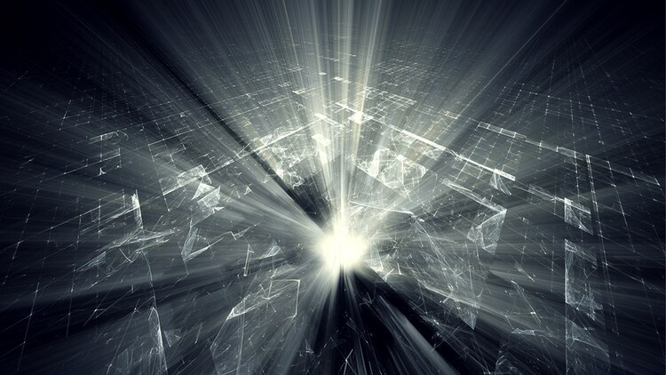 Abstract black and white background with a bright light in the centre shooting rays up and out